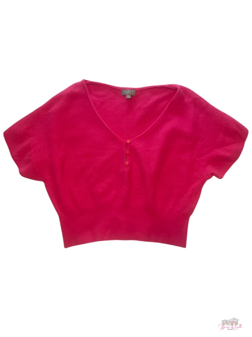 J.Crew Cashmere Blend Short Sleeve V-Neck Henley Sweater Hot Pink XXL